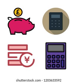 account icon set. vector set about yen, piggy bank and calculator icons set.