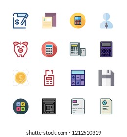 account icon set. vector set about reporter, report, investment and calculator icons set.