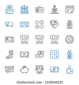 account icons set. Collection of account with card, cash, dollar, savings, credit card, id card, currency, bill, bank, debit pig. Editable and scalable account icons.
