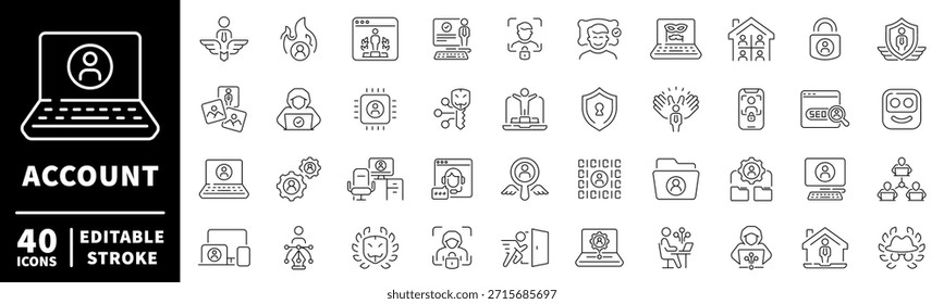 Conjunto de iconos de Cuenta: iconos de línea editables. esquema, usuario, gestión de perfiles