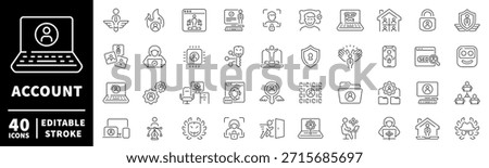 Account icons set: editable line icons. outline, user, profile management graphics
