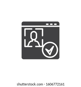 Account ID verification vector icon. Facial recognition filled flat sign for mobile concept and web design. Website admin verification  glyph icon. Cyber protection symbol, logo illustration. 