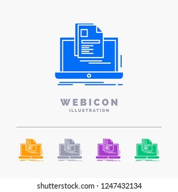 account, Laptop, Report, Print, Resume 5 Color Glyph Web Icon Template isolated on white. Vector illustration