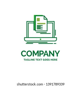 account, Laptop, Report, Print, Resume Flat Business Logo template. Creative Green Brand Name Design.