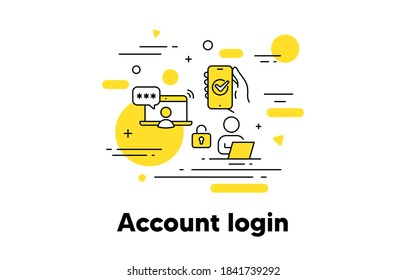 Account login line icon. New user register. Registration concept illustration. Hand holding phone with approved access. Account register, user login, sign up password icon. Editable stroke. Vector