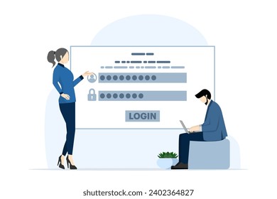 Account login and password concept, Cyber security, Data protection, online registration, confidentiality, Modern flat cartoon style, Vector illustration on a white background.