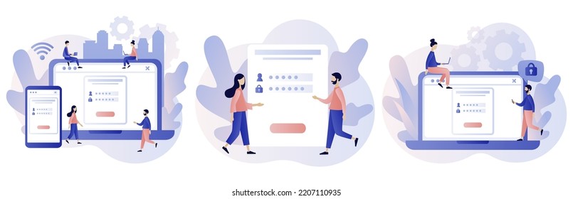 Account login and password. Cyber security, Data protection, online registration, confidentiality concept. Modern flat cartoon style. Vector illustration on white background