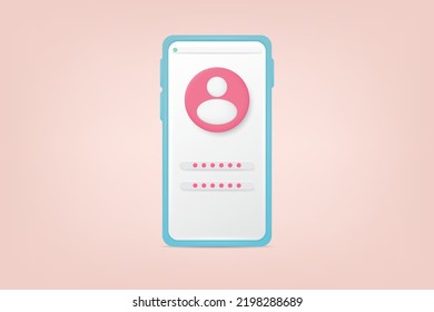 Account login and password form on smartphone. User authorization, login authentication page, sign up concept. 3d vector illustration.