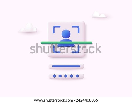 Account login and password form on smartphone app. User authorization, login authentication page, sign up concept. 3D Web Vector Illustrations.