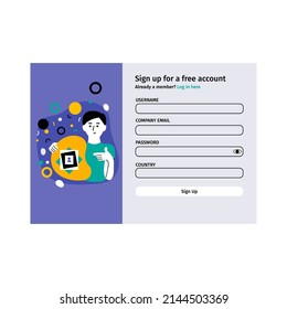 Account login and password form page on screen. Login page. sign up web forms with the detailed description. Pop up with buttons and inputs. UI, UX web elements. Vector stock illustration.