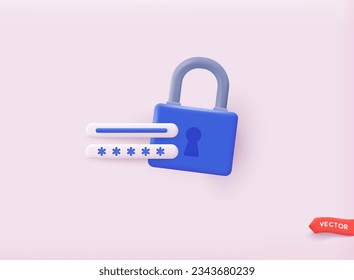 Account login and password. Security concept. Sign in to account, user authorization, login authentication page concept. 3D Vector Illustrations.