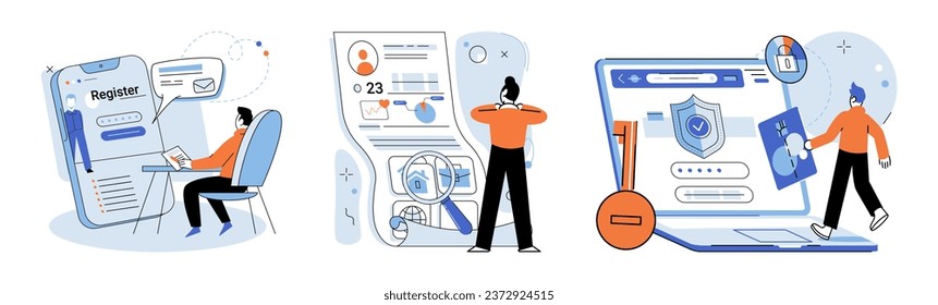 Account login. Vector illustration. Encryption techniques are utilized to protect sensitive login information Access control mechanisms determine level authorization for each user Privacy measures