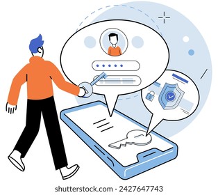 Account login. Vector illustration. A robust security system protects user accounts from unauthorized access Ensuring safety user accounts is top priority for login procedures Users must enter