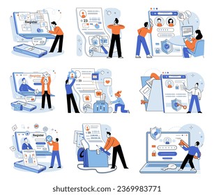 Inicio de sesión de cuenta. Ilustración vectorial. La página de inicio de sesión de la interfaz de usuario debe estar diseñada para simplificar y facilitar el uso La metáfora de inicio de sesión de la cuenta compara el proceso con entrar en el espacio privado Desarrollo