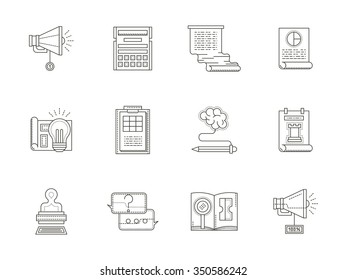 An account making, SEO, website. Set of 12 thin line vector style web icons. Elements of web design for business and site.