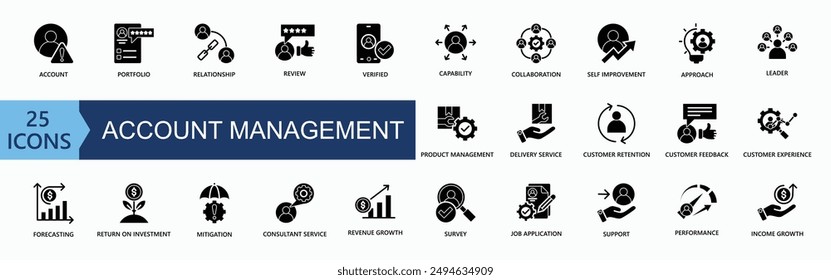 Account Management Icon Collection Set. Simple Line Vector.