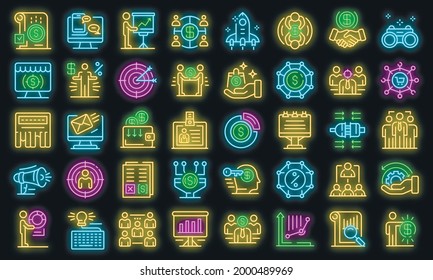 Symbol für Account Manager eingestellt. Rahmenset für Account Manager Vektorsymbole in Neonfarbe auf Schwarz