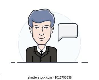 Account manager. Vector illustration. Chat bubble with sales manager avatar symbol. Vector icon of chat communication symbol.