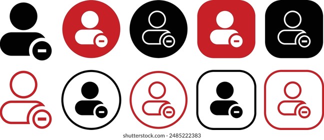 Account minus rounded icon set. Solid and outline icons vector collection.