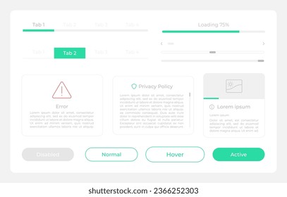 Account options UI elements kit. Settings isolated vector components. Flat navigation menus and interface buttons template. Web design widget collection for mobile application with dark theme