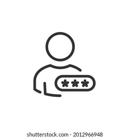 Account password, pin code, private, profile, protected user icon. Login security icon, access user account, people privacy, password for unlock