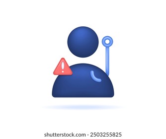 account phishing concept. data theft and account hijacking. internet crime. illustration of account symbol with warning sign and hook. symbol or icon. minimalist 3d style design. graphic element