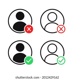 Account profile with check mark and cross sign. Illustration vector