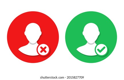 Account profile with check mark and cross icon. Users with right and wrong sign. Illustration vector