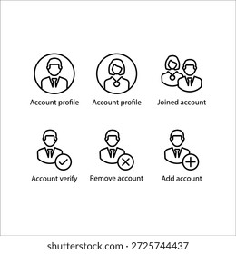 Perfil de Cuenta, Cuenta unida, verificar, Eliminar Cuenta, Agregar Cuenta, icono