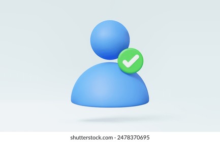 Account profile name 3D vector icon personal online Green correct checkmark unlock username password login web security protection. minimal cartoon style, Eps 10 vector. illustration. elements
