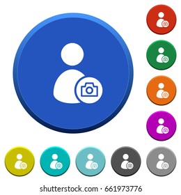 Account profile photo round color beveled buttons with smooth surfaces and flat white icons
