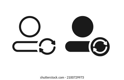 Perfil de cuenta con recarga, icono de refresco. Sincronizar el signo de usuario. Vector de ilustración