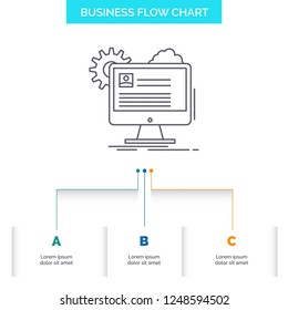 Account, profile, report, edit, Update Business Flow Chart Design with 3 Steps. Line Icon For Presentation Background Template Place for text