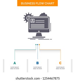 Account, profile, report, edit, Update Business Flow Chart Design with 3 Steps. Glyph Icon For Presentation Background Template Place for text.
