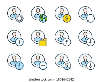 Account And Profile Settings Related Vector Line Color Icons. User Preferences Outline Colorful Icon Set.