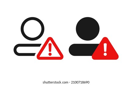 Icono de advertencia de perfil de cuenta. Usuario con signo de exclamación. Vector de ilustración