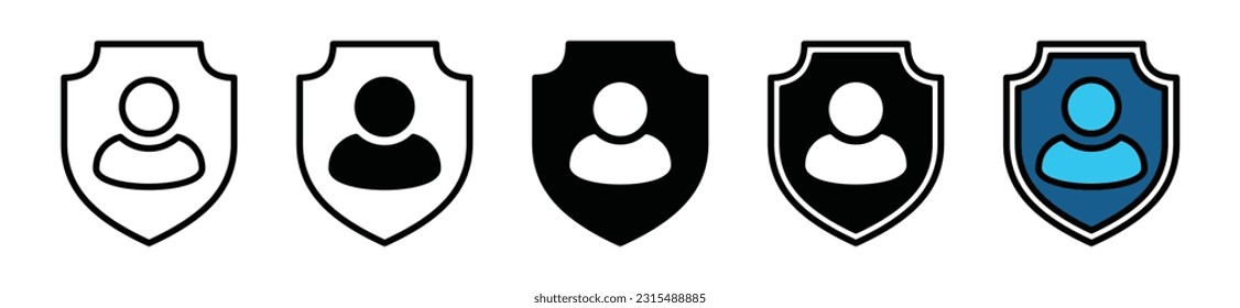 Account protection icon vector. User profile or people in shield icon in line, flat, and color style on white background with editable stroke for apps and websites. Vector illustration 