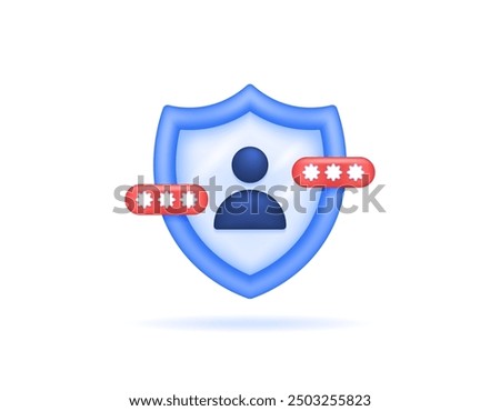 account protection and security concept. privacy and account data security system. technology and safeguards. illustration of a shield and password. symbol or icon. minimalist 3d style design. graphic