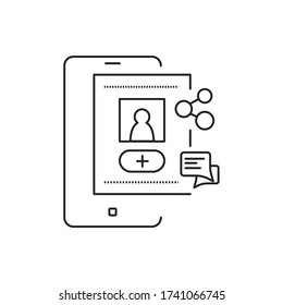 Icono de línea negra de registro de cuenta. Signo de información de medios sociales. Crear blog en smartphone. Pictograma para página web, aplicación móvil, promoción. elemento de diseño de interfaz gráfica de usuario (GUI) de UI UX. Trazo editable