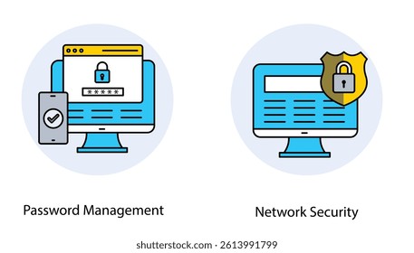 Account Safety Password Access Network Security Icon Vector Set