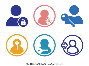 Account Security and Access Icons Depicting Login, Privacy, and User Authentication Concepts