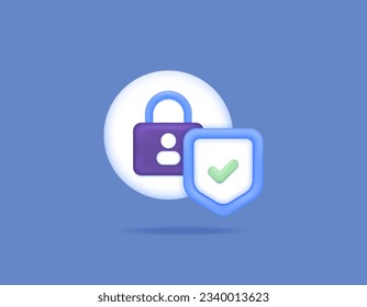 account security. protection from account hijacking or hacking and data theft. guard, protector, security, and antivirus. shield and padlock. symbols and icons. minimalist 3d concept design. vector 