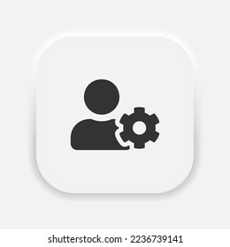 Account settings icon. User people with gear wheel symbol in neumorphism style. Vector EPS 10