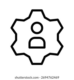 Account settings icon, user profile gear outline