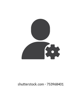 Account settings icon vector, filled flat sign, solid pictogram isolated on white. User with gear wheel symbol, logo illustration.