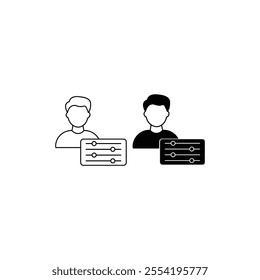 Account Settings Line and Silhouette Icon Set. Profile User Settings Black Pictogram. Control Panel with Man Profile Symbol Collection. Isolated Vector