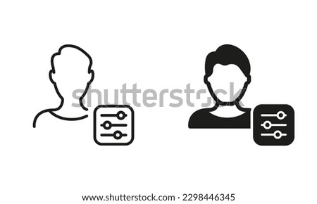 Account Settings Line and Silhouette Icon Set. Profile User Settings Black Pictogram. Control Panel with Man Profile Symbol Collection. Isolated Vector Illustration.