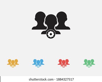 Account settings symbol. Vector illustration icon. Users with gear icon. Filled vector icon. Set of colorful flat design icons