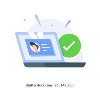 account successfully created,registration successful,id card on laptop screen concept
