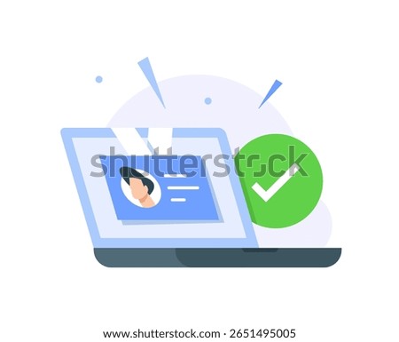 account successfully created,registration successful,id card on laptop screen concept
